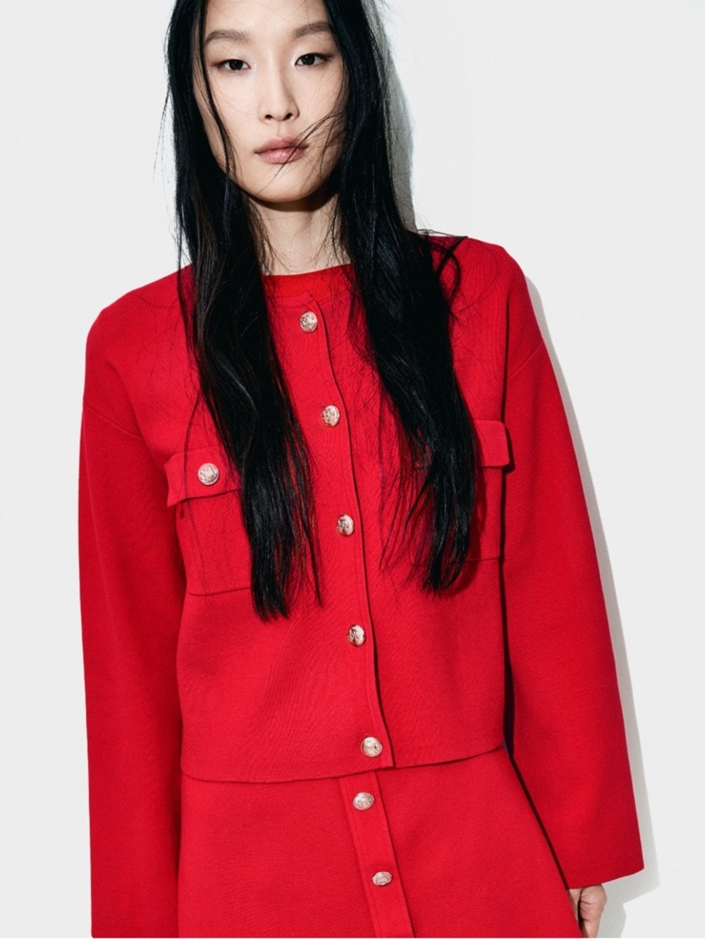H&M Cardigan Sweater Jacket with Gold Buttons Size Small Red